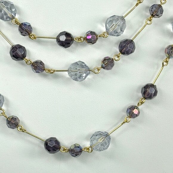 Joan Rivers Beaded Necklace Clear Purple AB Faceted Gold Tone Long Layer 60" - Picture 9 of 10
